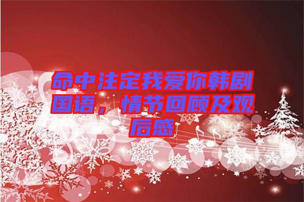 命中注定我愛你韓劇國(guó)語,情節(jié)回顧及觀后感