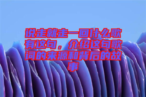 說(shuō)走就走一回什么歌有這句，介紹這句歌詞的來(lái)源和背后的故事