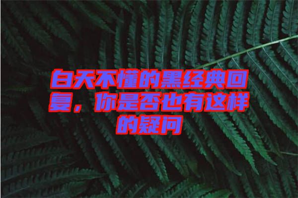 白天不懂的黑經(jīng)典回復,你是否也有這樣的疑問