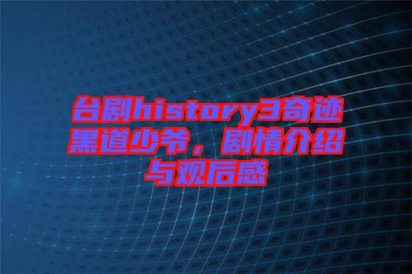 臺(tái)劇history3奇跡黑道少爺,劇情介紹與觀后感