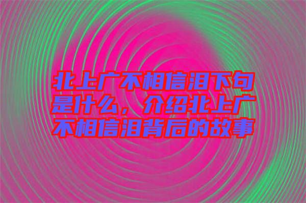 北上廣不相信淚下句是什么,介紹北上廣不相信淚背后的故事
