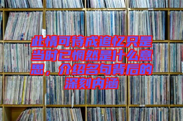 此情可待成追憶只是當時已惘然是什么意思,介紹名句背后的深刻內(nèi)涵