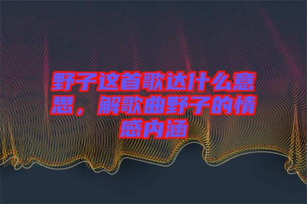 野子這首歌達什么意思，解歌曲野子的情感內(nèi)涵