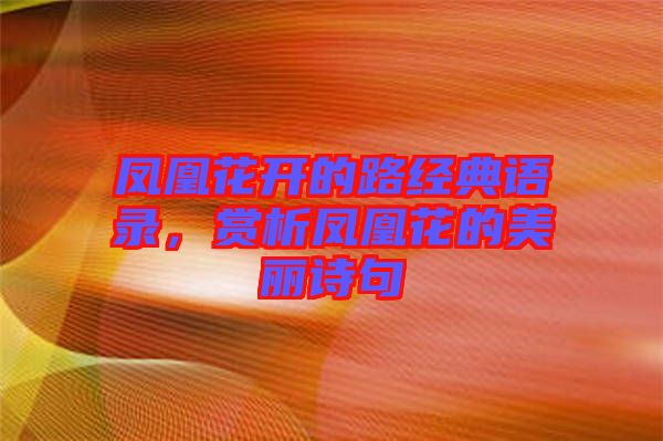 鳳凰花開的路經(jīng)典語錄,賞析鳳凰花的美麗詩句