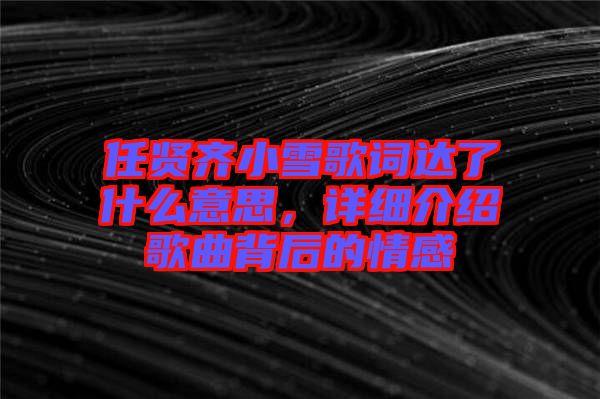 任賢齊小雪歌詞達了什么意思，詳細介紹歌曲背后的情感